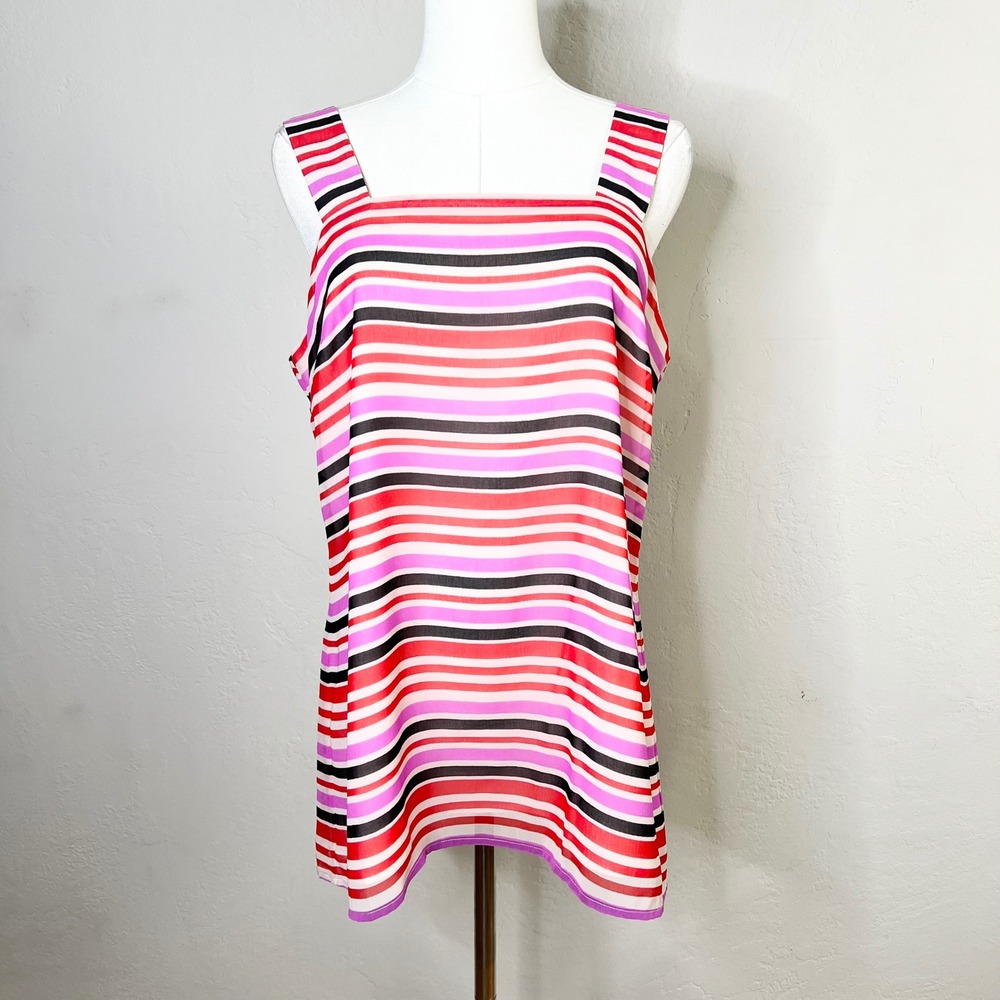 Cabi Tank Top London Striped Square Neck Red Pink Purple Lightweight Size Medium